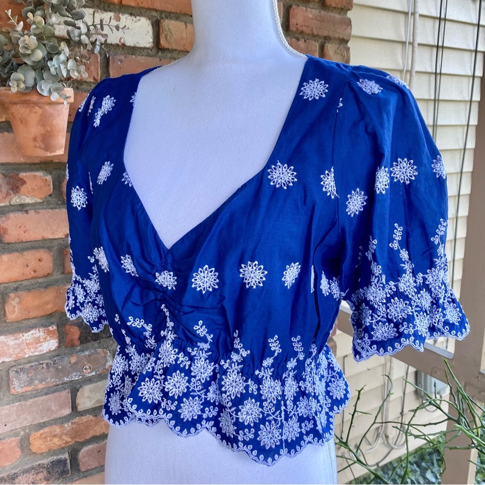 Venus Blue Eyelet Crop Top